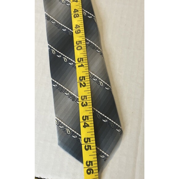 Paco Rabanne Men’s Necktie Blue Gray White Stripe Embroidered Design 56 Inch - Picture 5 of 5